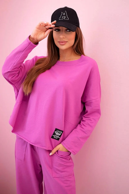 Komplet bawełniany bluza + spodnie bakłażanowy zdjęcie 2