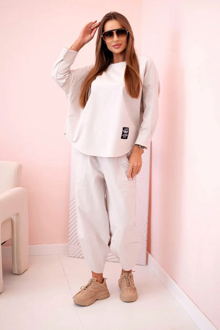 Komplet new punto bluza + spodnie beżowy zdjęcie 1