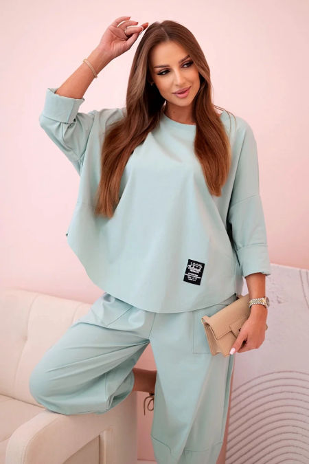 Komplet new punto bluza + spodnie ciemny miętowy zdjęcie 1