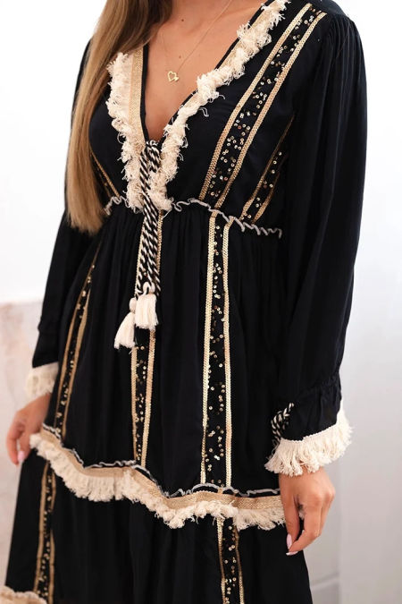 Sukienka damska boho z koronką czarna zdjęcie 4